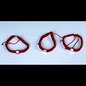 Brand New Handmade Lot of 3 red macrame saint Benedict beaded bracelets